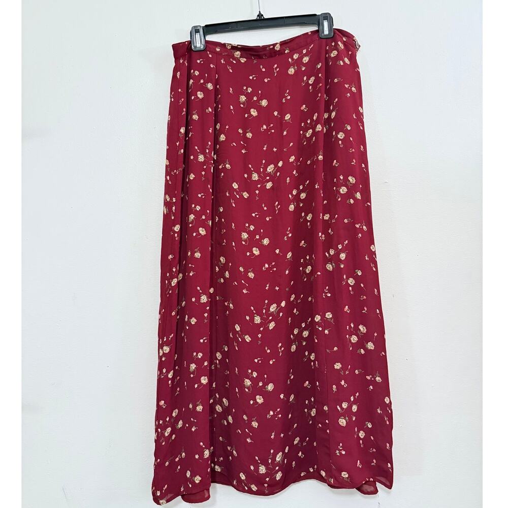 Vintage Laura Ashley burgundy floral maxi skirt size 14